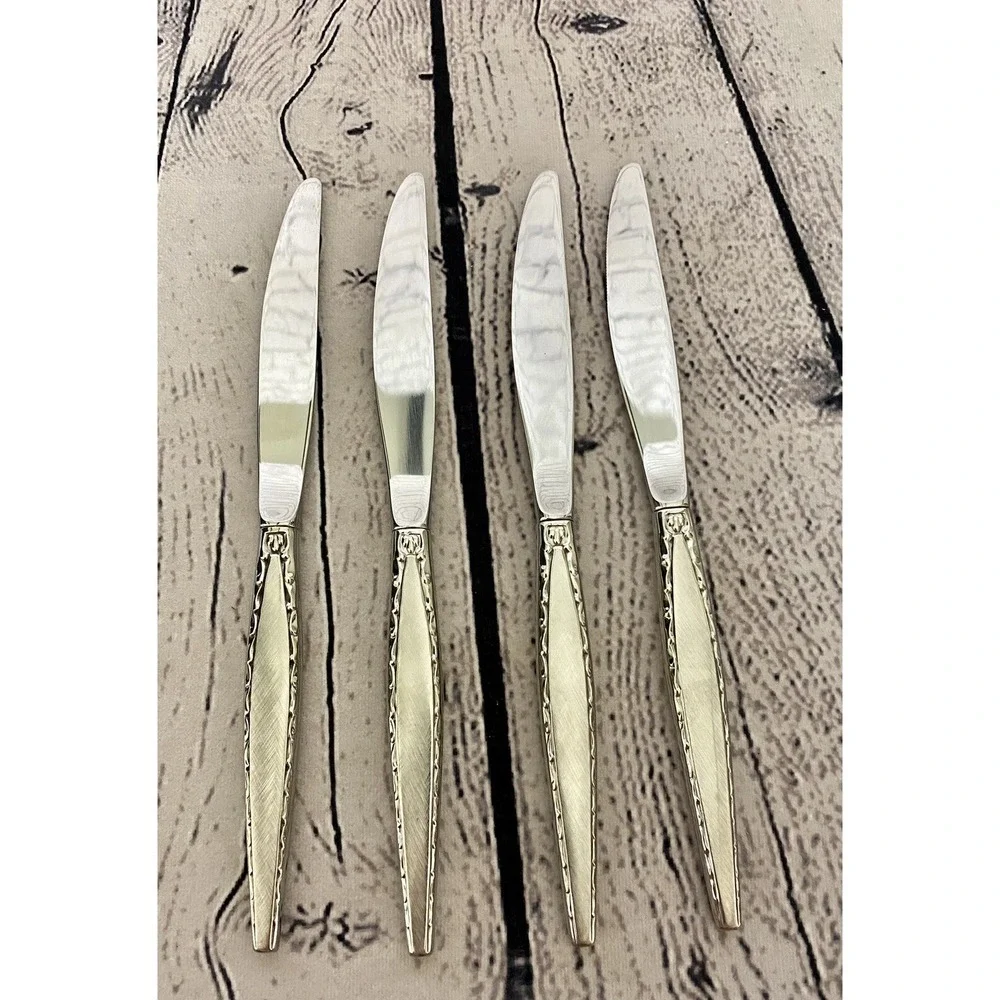 Oneida Community Venetia MCM Dinner Knives‎ Stainless Flatware Lot Set Of 4
